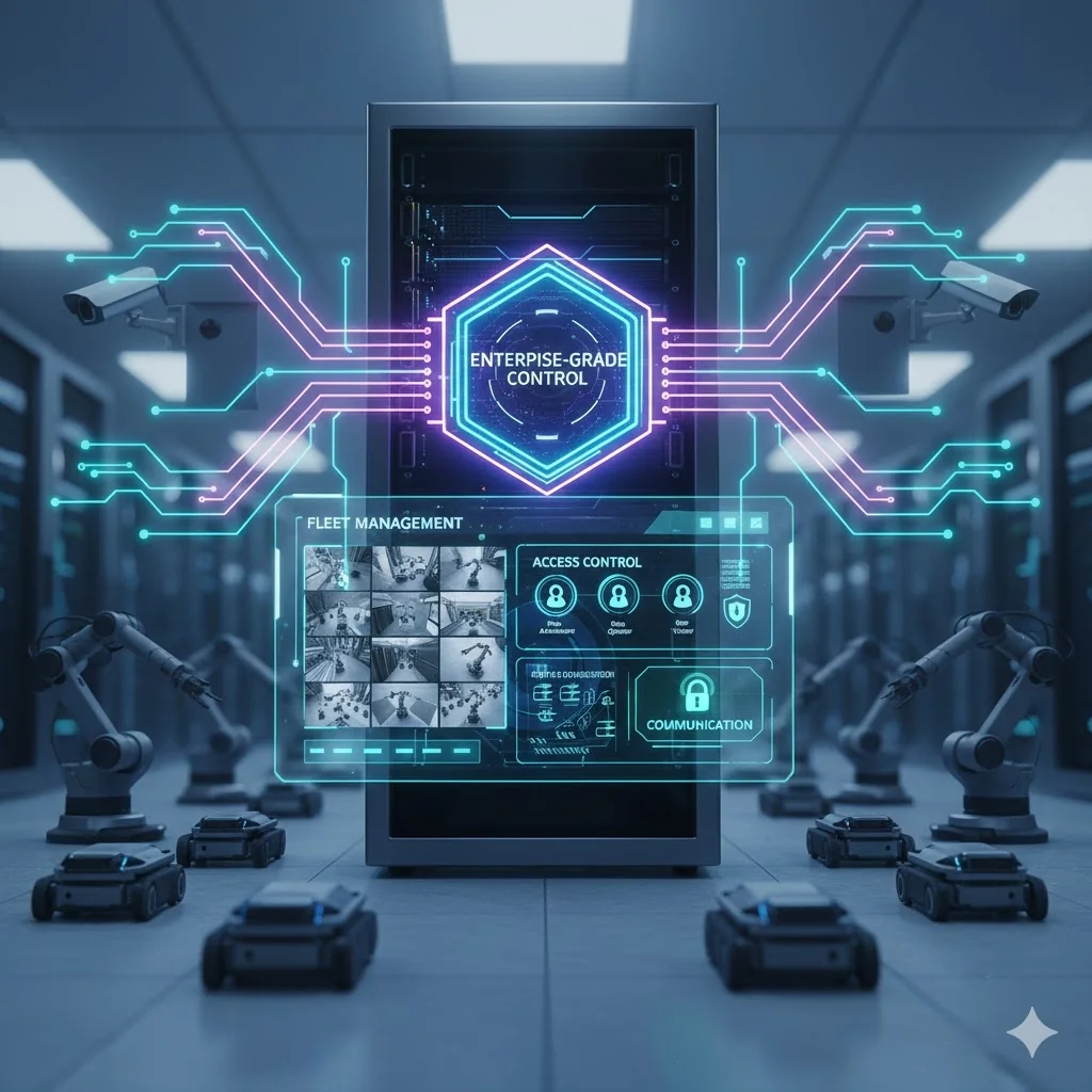 Autonomous mobile robots navigating a warehouse floor in an enterprise facility