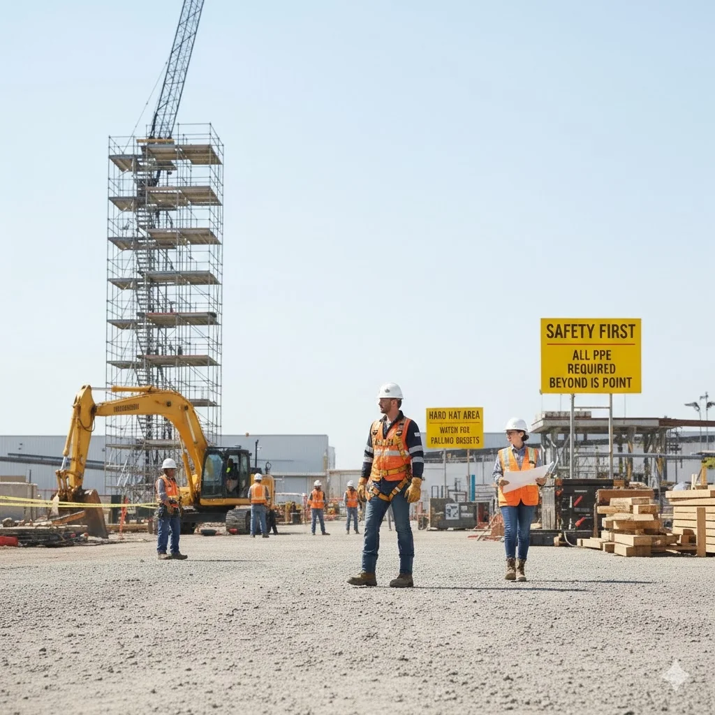 AI safety monitoring on an active construction site detecting PPE compliance